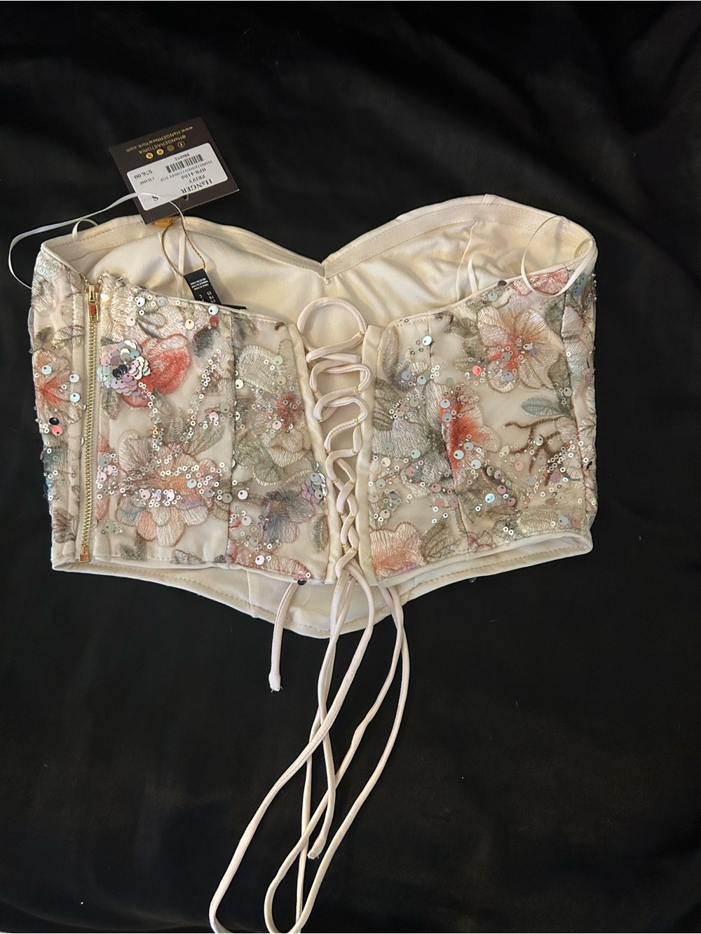 Beautiful Strapless Floral Sequin Corset Top - Neutral Blush - Picture 2 of 4
